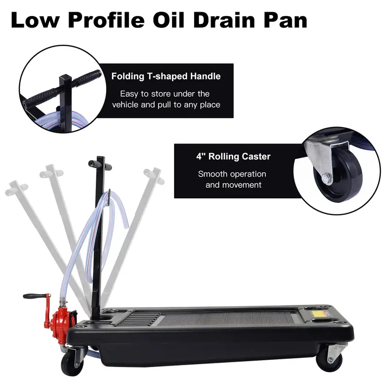 17-Gallon Low-Profile Portable Oil Drain Pan with Integrated Pump and 8-Foot Hose