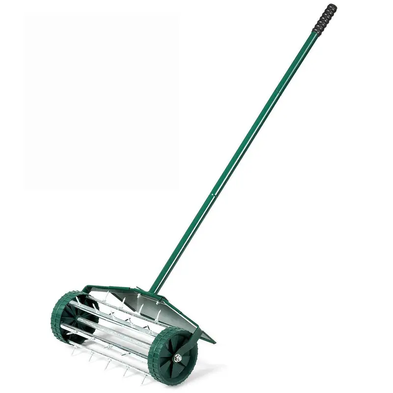 18-Inch Rotary Lawn Aerator – Push-Style Spike Tine Tool with 40.5-Inch Handle and Fender