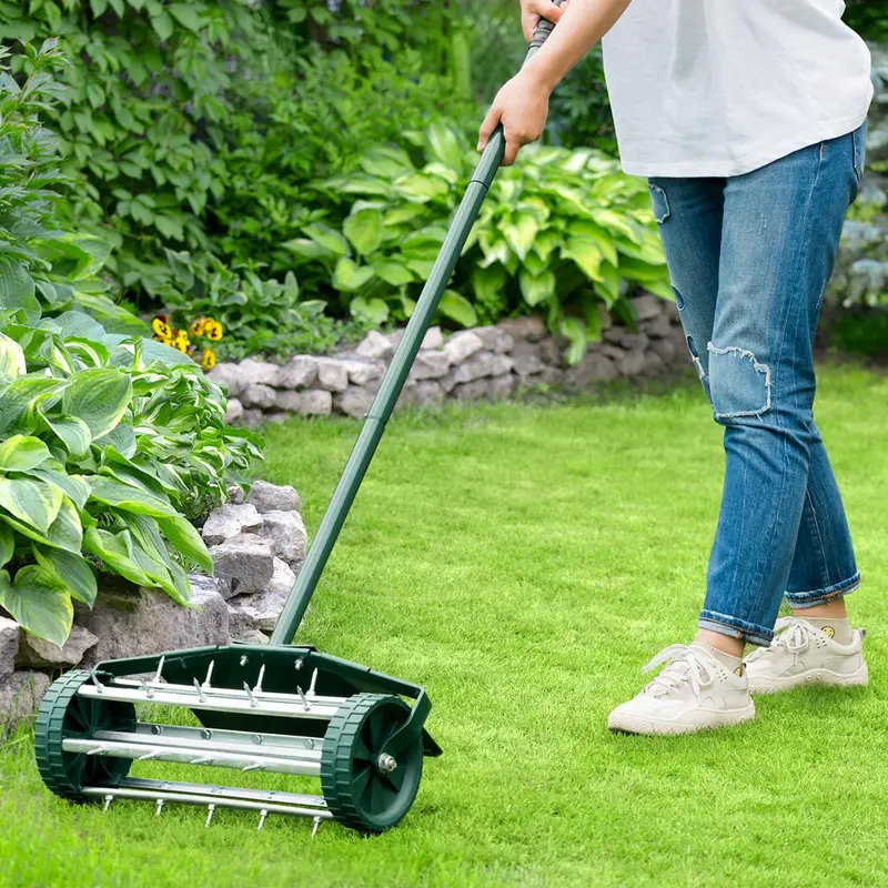 18-Inch Rotary Lawn Aerator – Push-Style Spike Tine Tool with 40.5-Inch Handle and Fender 2