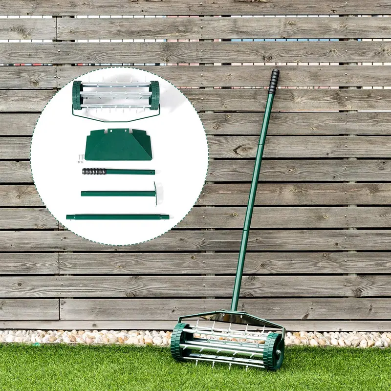 18-Inch Rotary Lawn Aerator – Push-Style Spike Tine Tool with 40.5-Inch Handle and Fender