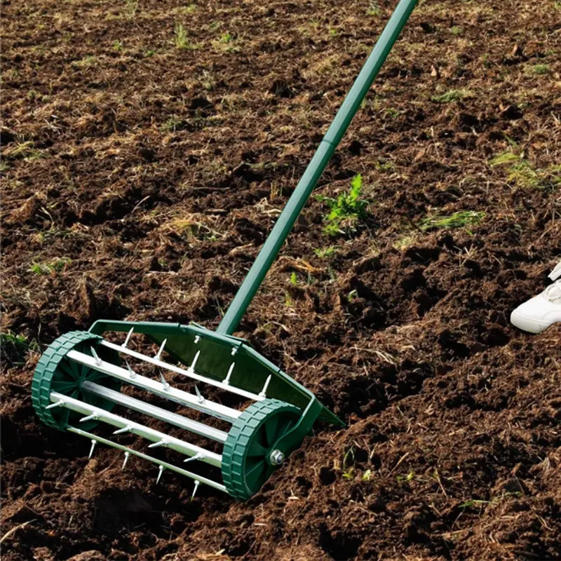 18-Inch Rotary Lawn Aerator – Push-Style Spike Tine Tool with 40.5-Inch Handle and Fender