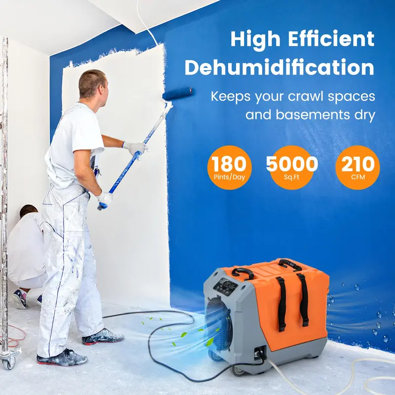 180-Pint Crawl Space Dehumidifier – Commercial-Grade Unit with Built-In Pump, Drain Hose & Auto Defrost (Covers Up to 6,000 Sq. Ft)