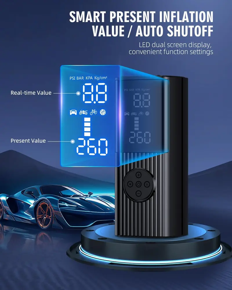 180 PSI Portable Tire Inflator – 25000mAh Battery, LED Light & Rapid-Inflation Air Pump for Cars, Bikes & More