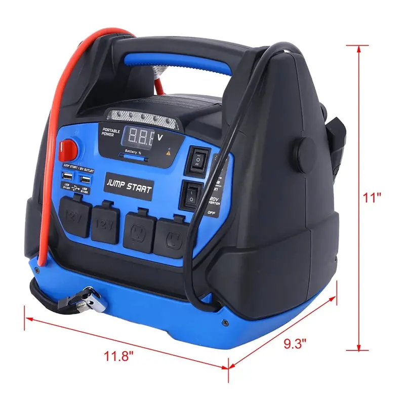 1800A Rechargeable Jump Starter with Built-in Air Compressor – Heavy-Duty Portable Battery Booster for Gas & Diesel Vehicles