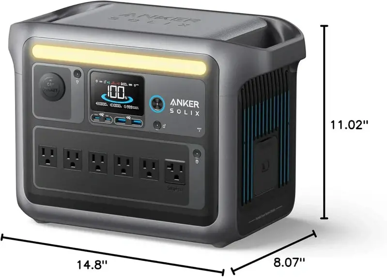 1800W Portable Solar Generator – 1056Wh LiFePO4 Battery, 2400W Peak Power, Rapid 58-Minute Charge