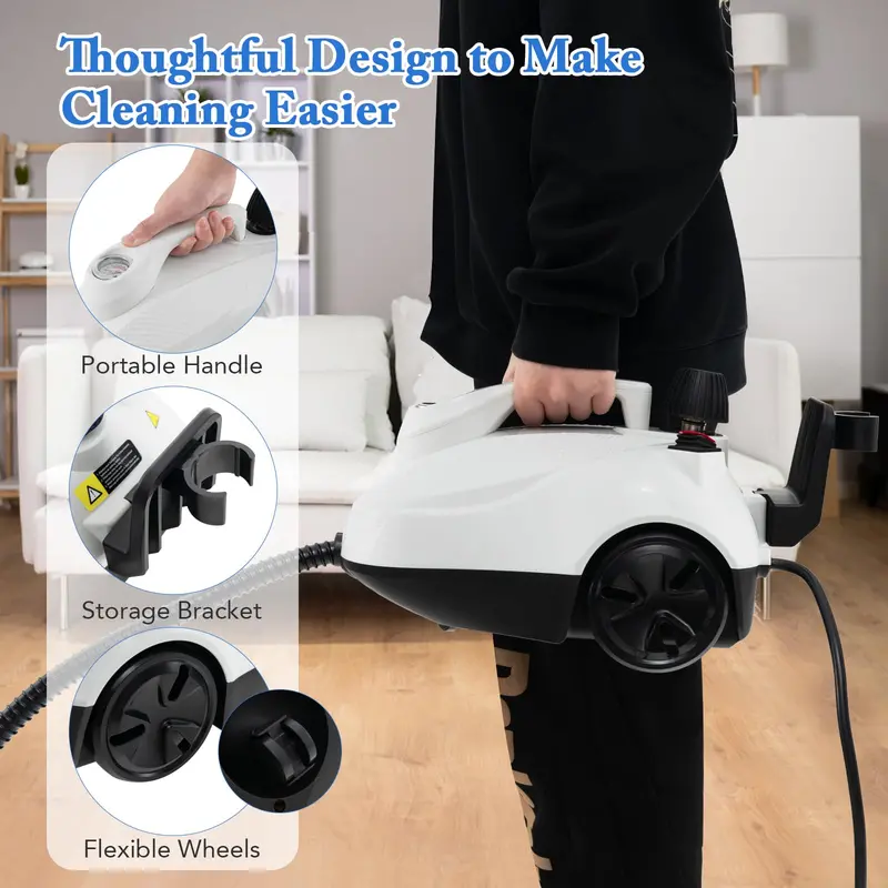 1800W Portable Steam Cleaner Kit with 15 Attachments for Deep Cleaning Tasks