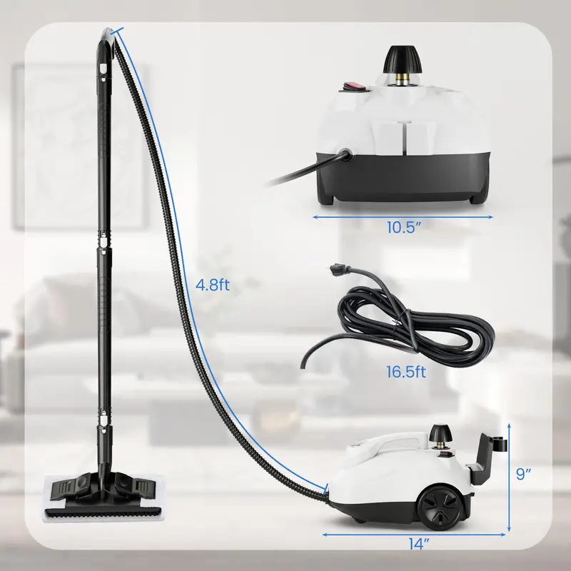 1800W Portable Steam Cleaner Kit with 15 Attachments for Deep Cleaning Tasks