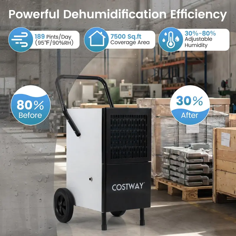 189-Pint Industrial Dehumidifier Featuring Drain Pump, 3.3-Foot Hose & Casters 2