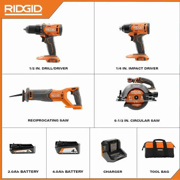 18V Cordless 4-Tool Combo Kit – Includes Drywall Cut-Out Tool, Batteries, Charger, and Storage Bag