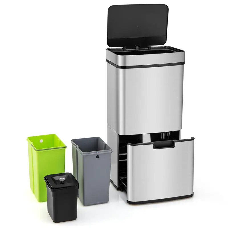 19-Gallon Motion-Sensor Stainless Steel Trash Can Set (4 x 72L Total Capacity)