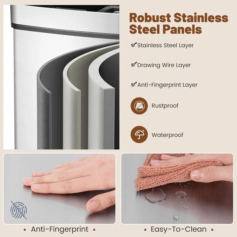 19-Gallon Motion-Sensor Stainless Steel Trash Can Set (4 x 72L Total Capacity)