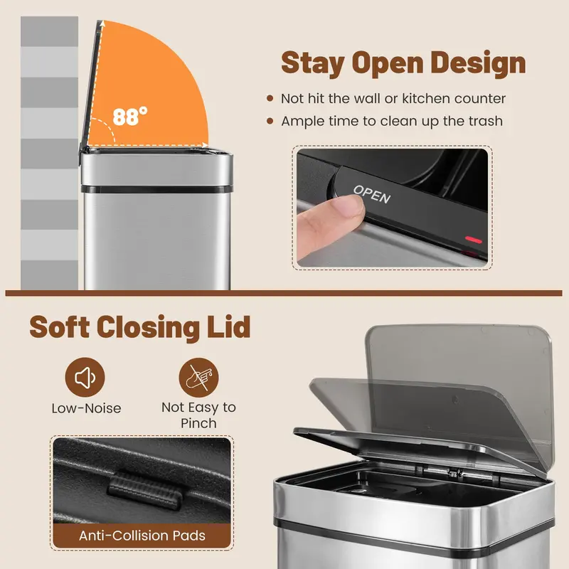 19-Gallon Motion-Sensor Stainless Steel Trash Can Set (4 x 72L Total Capacity)