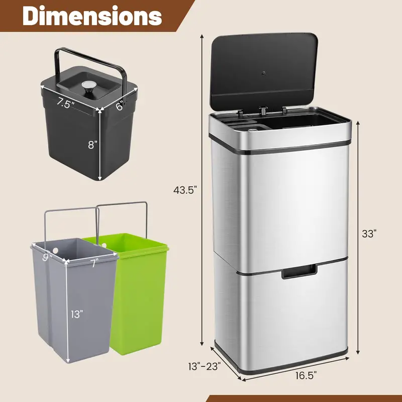 19-Gallon Motion-Sensor Stainless Steel Trash Can Set (4 x 72L Total Capacity)