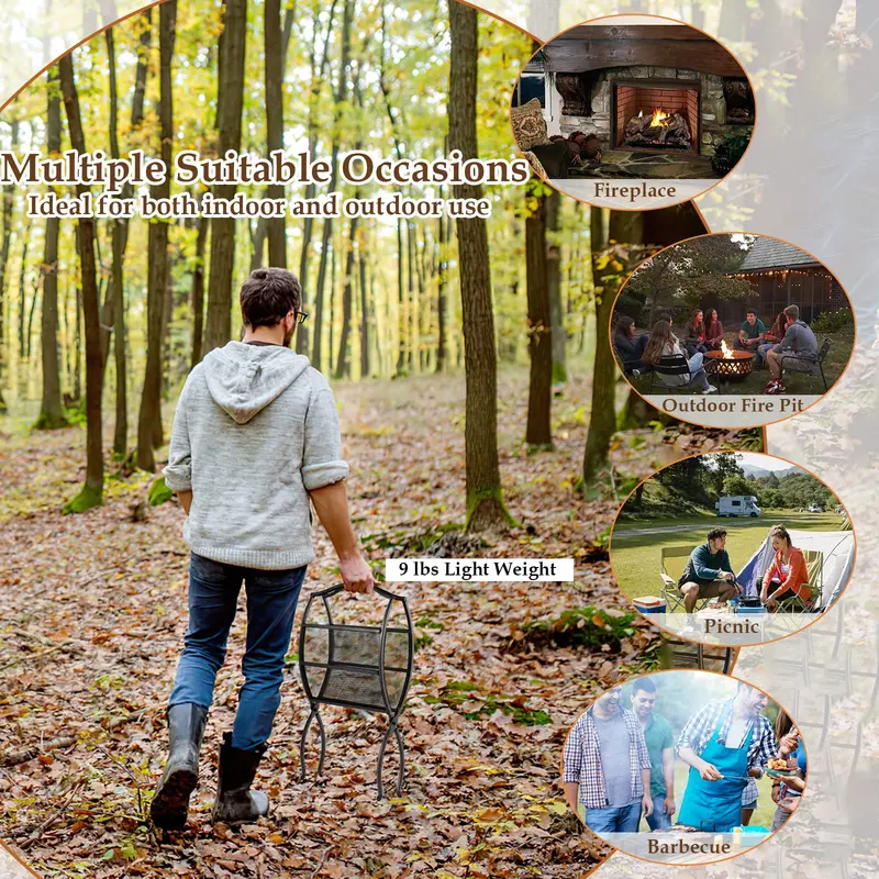 19-Inch Portable Folding Firewood Rack – Sturdy Steel Fireplace Log Carrier