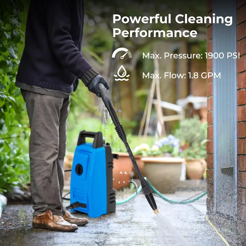 1900 PSI Electric Power Washer – Compact 1.8 GPM High-Pressure Cleaner with 4 Nozzle Tips 2