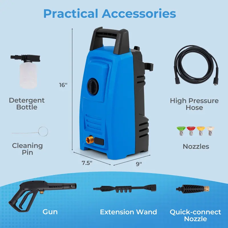 1900 PSI Electric Power Washer – Compact 1.8 GPM High-Pressure Cleaner with 4 Nozzle Tips