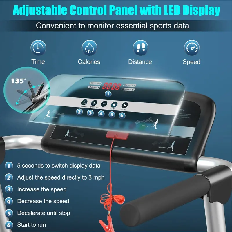 2.25 HP Compact Folding Treadmill – Superfit Model with LED Display & Smart App Control