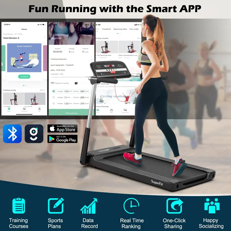 2.25 HP Compact Folding Treadmill – Superfit Model with LED Display & Smart App Control