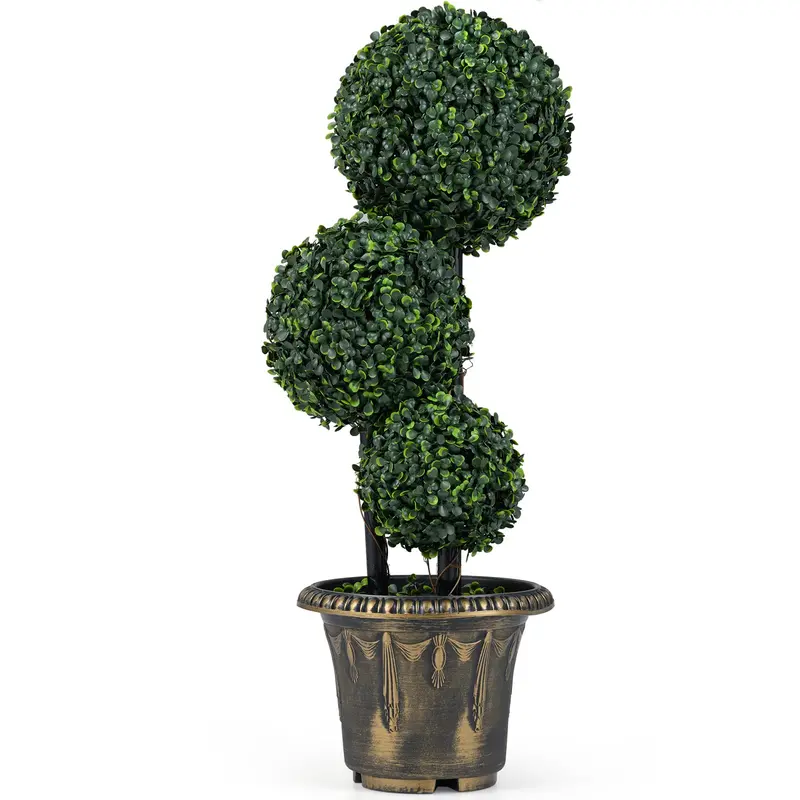 2.5-Foot Artificial Boxwood Topiary – Evergreen Faux Potted Plant (Half-Pack)