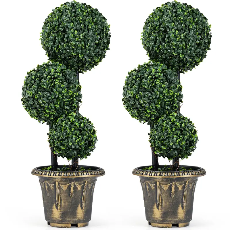 2.5-Foot Artificial Boxwood Topiary – Evergreen Faux Potted Plant (Half-Pack) 2