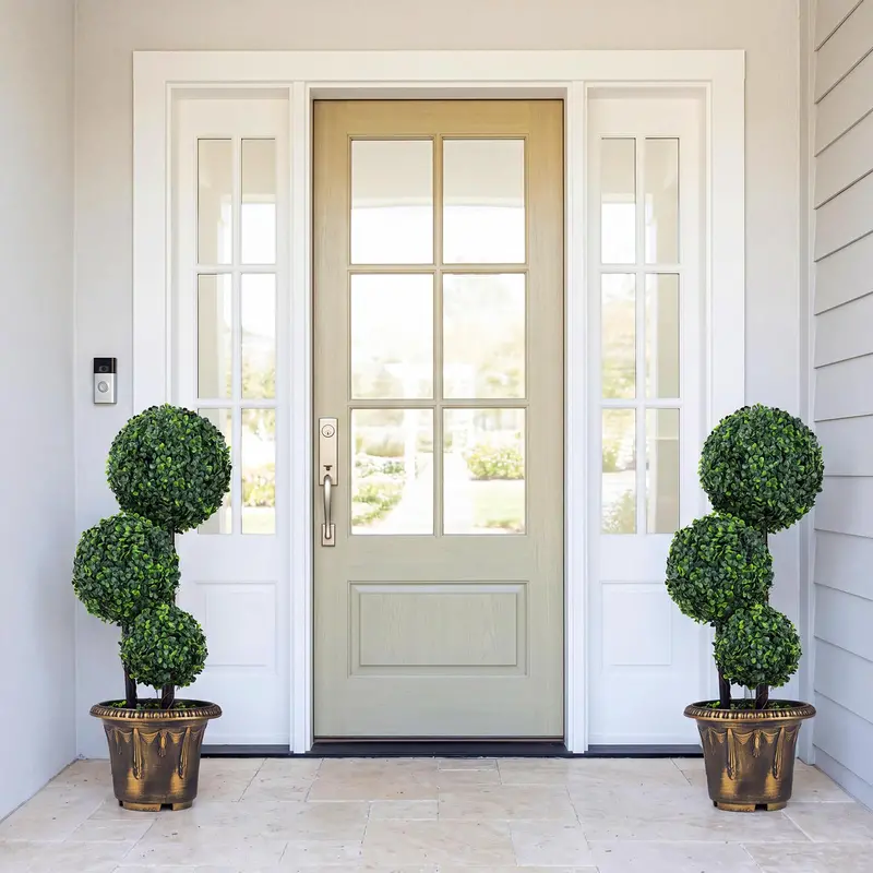 2.5-Foot Artificial Boxwood Topiary – Evergreen Faux Potted Plant (Half-Pack)