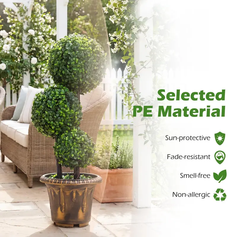2.5-Foot Artificial Boxwood Topiary – Evergreen Faux Potted Plant (Half-Pack)