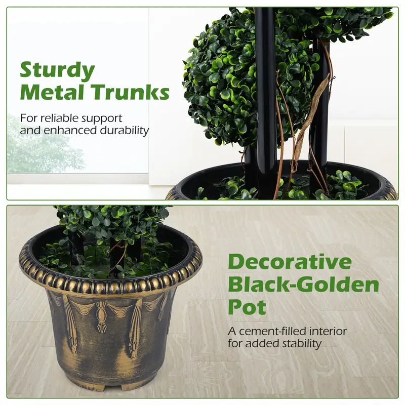 2.5-Foot Artificial Boxwood Topiary – Evergreen Faux Potted Plant (Half-Pack)
