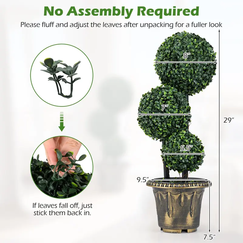 2.5-Foot Artificial Boxwood Topiary – Evergreen Faux Potted Plant (Half-Pack)