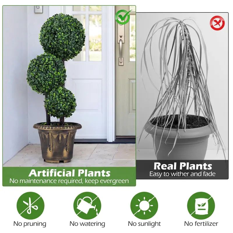2.5-Foot Artificial Boxwood Topiary – Evergreen Faux Potted Plant (Half-Pack)