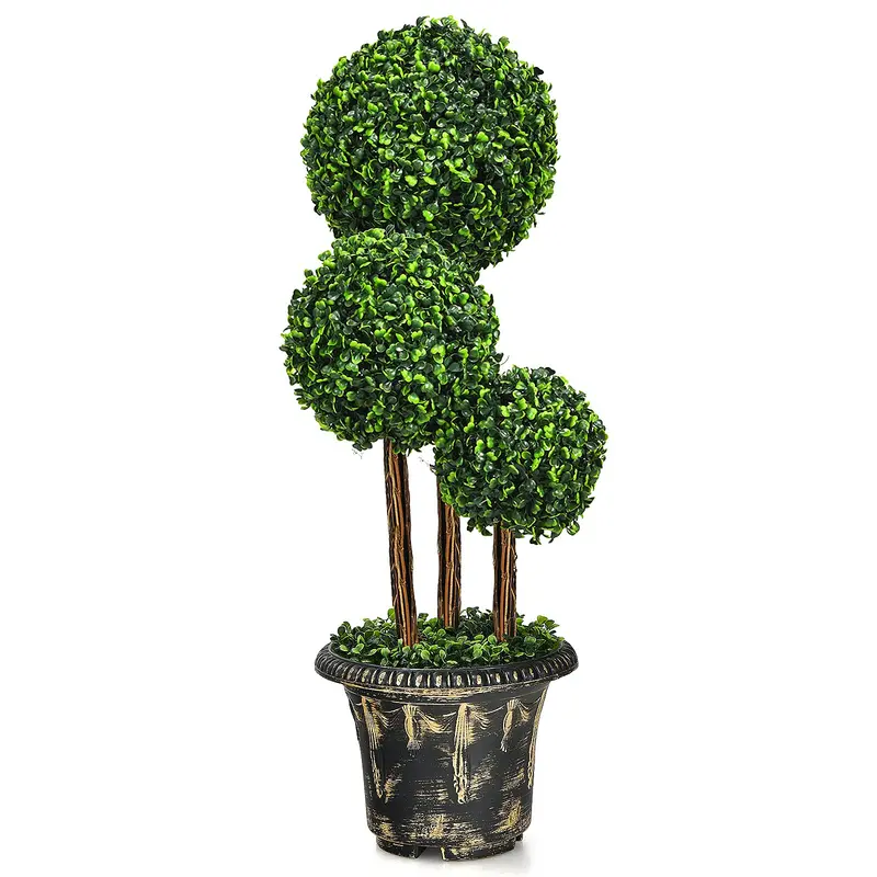 2.5-Foot or 3-Foot Triple-Ball Artificial Boxwood Topiary Tree for Decorative Use