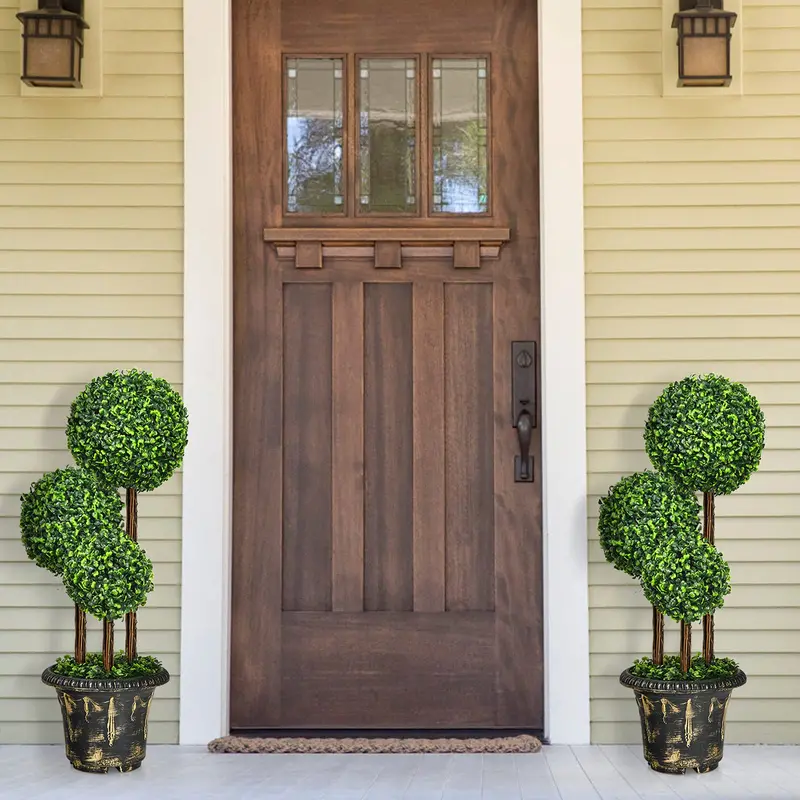 2.5-Foot or 3-Foot Triple-Ball Artificial Boxwood Topiary Tree for Decorative Use