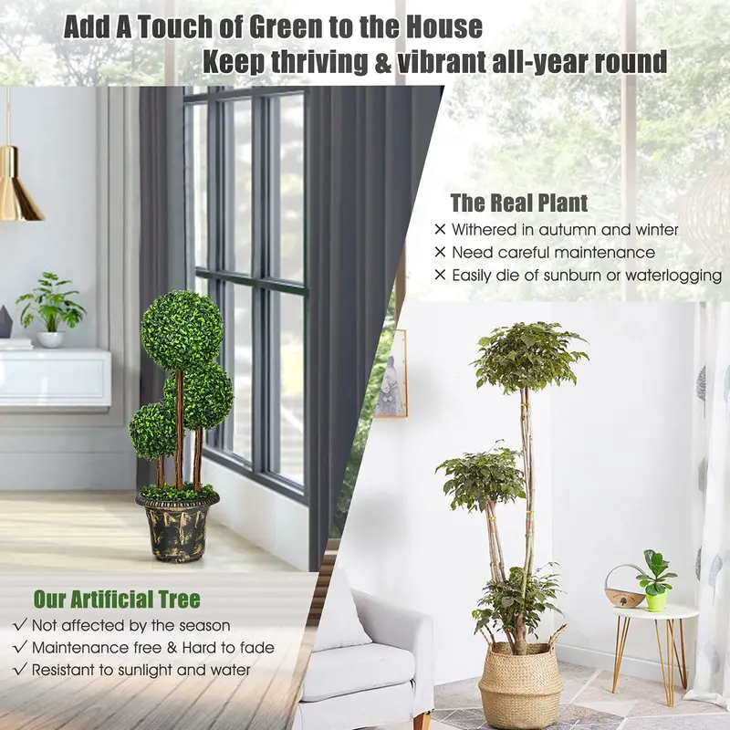 2.5-Foot or 3-Foot Triple-Ball Artificial Boxwood Topiary Tree for Decorative Use