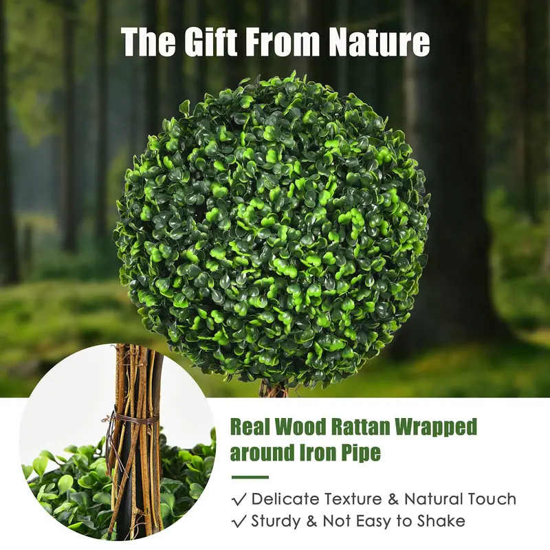 2.5-Foot or 3-Foot Triple-Ball Artificial Boxwood Topiary Tree for Decorative Use