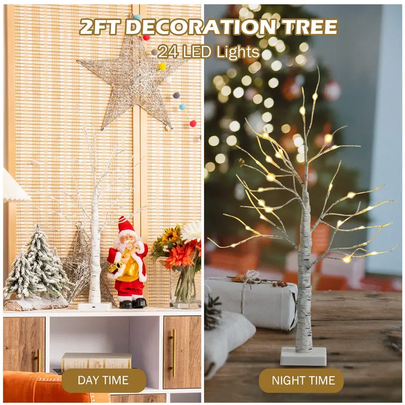 2-Foot Lighted Birch Branch Tree – Compact White Artificial Christmas Accent 2