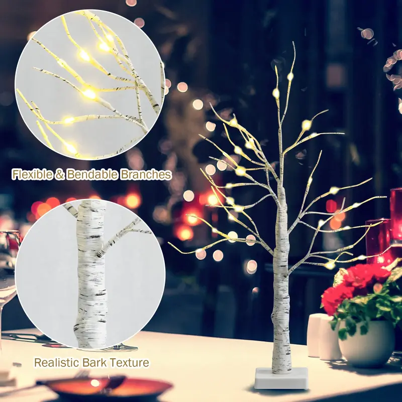 2-Foot Lighted Birch Branch Tree – Compact White Artificial Christmas Accent