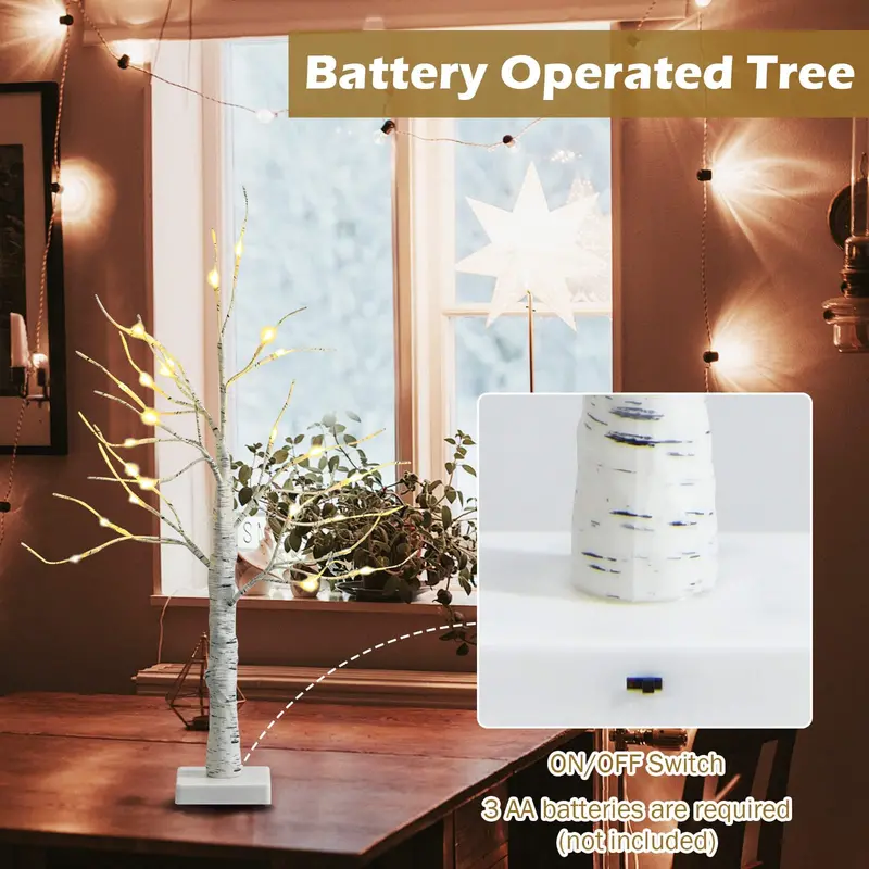 2-Foot Lighted Birch Branch Tree – Compact White Artificial Christmas Accent
