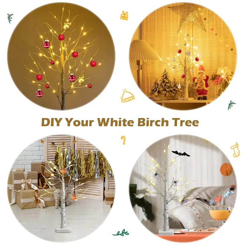 2-Foot Lighted Birch Branch Tree – Compact White Artificial Christmas Accent