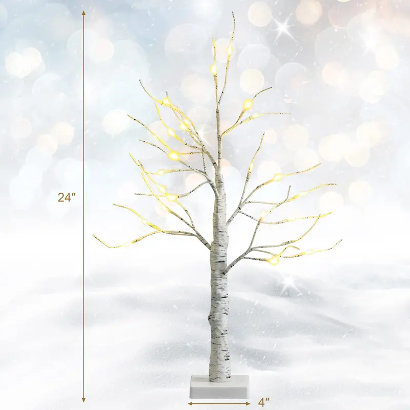 2-Foot Lighted Birch Branch Tree – Compact White Artificial Christmas Accent
