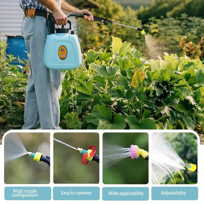 2-Gallon 3-Speed Electric Garden Sprayer – Telescopic Wand, Triple-Nozzle System, USB-Rechargeable 2