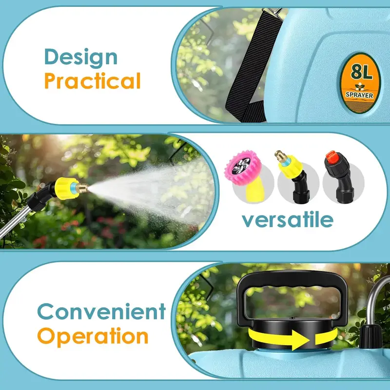 2-Gallon 3-Speed Electric Garden Sprayer – Telescopic Wand, Triple-Nozzle System, USB-Rechargeable