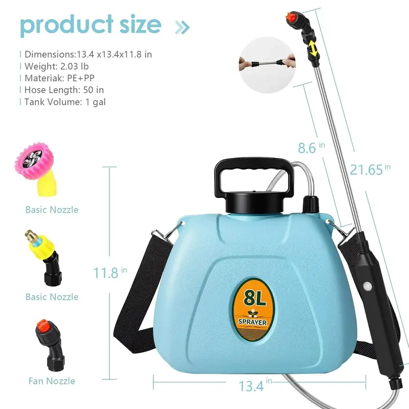 2-Gallon 3-Speed Electric Garden Sprayer – Telescopic Wand, Triple-Nozzle System, USB-Rechargeable