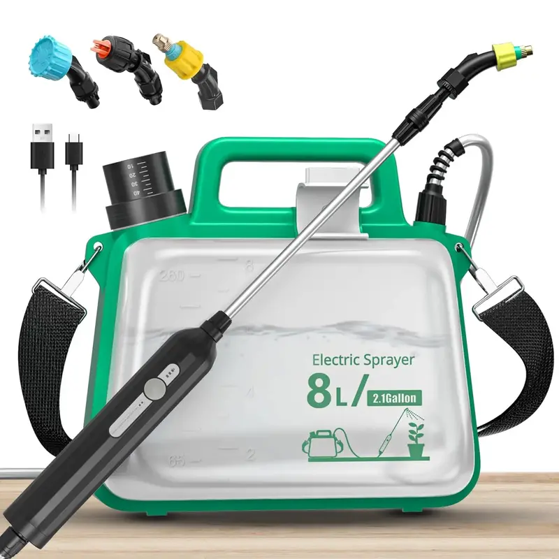 2-Gallon Telescoping-Wand Electric Garden Sprayer – 3 Nozzle Options, 2500mAh Rechargeable Battery