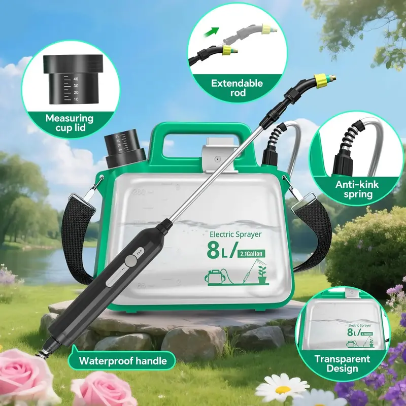 2-Gallon Telescoping-Wand Electric Garden Sprayer – 3 Nozzle Options, 2500mAh Rechargeable Battery 2