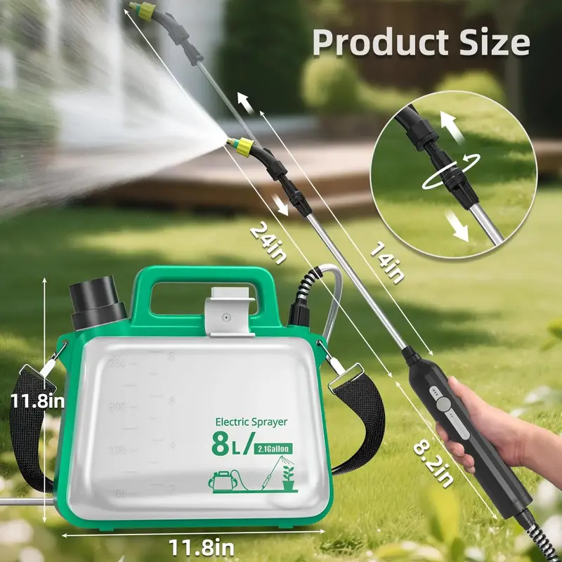 2-Gallon Telescoping-Wand Electric Garden Sprayer – 3 Nozzle Options, 2500mAh Rechargeable Battery
