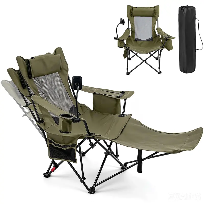 2-in-1 Camping Recliner – Detachable Footrest & Three-Stage Back Support for Enhanced Comfort