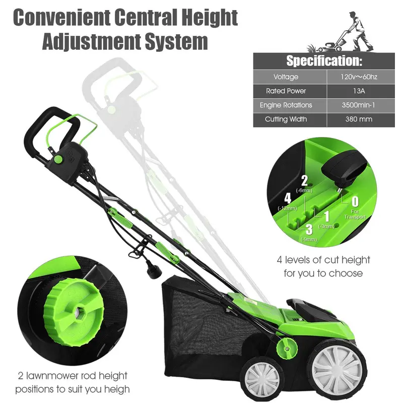 2-in-1 Corded Lawn Dethatcher with Four Adjustable Cutting Depths for Effective Thatch Removal