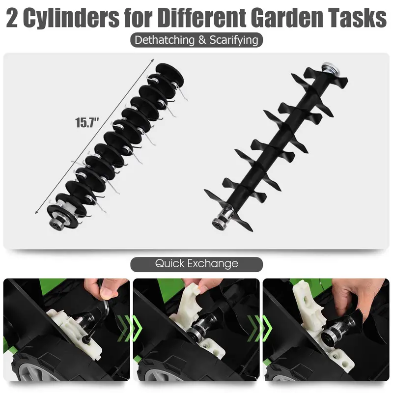 2-in-1 Corded Lawn Dethatcher with Four Adjustable Cutting Depths for Effective Thatch Removal