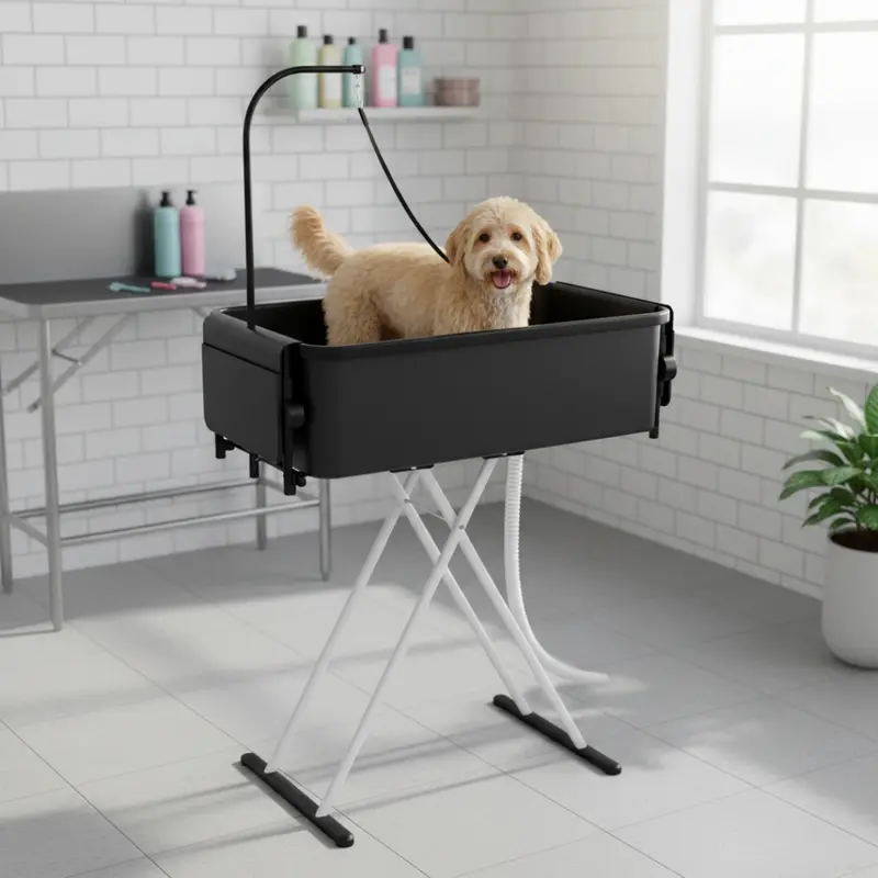 2-in-1 Portable Pet Bathtub and Grooming Table with Drain Hose