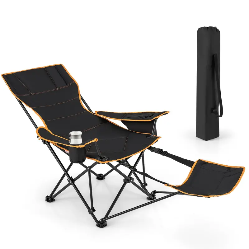 2-in-1 Reclining Camping Chair – Detachable Footrest, 5-Position Back Support & Built-In Cup Holder