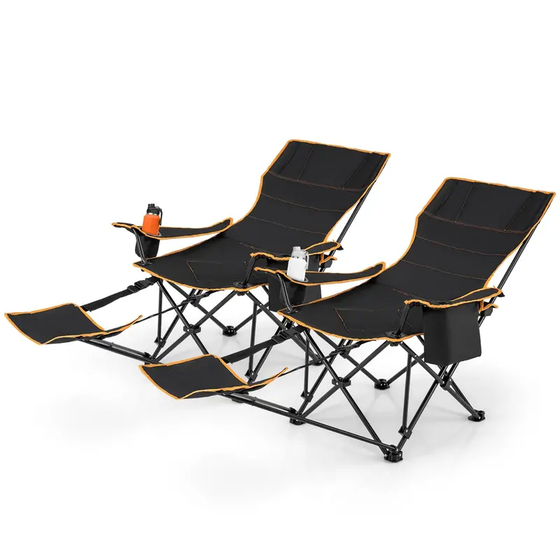 2-in-1 Reclining Camping Chair – Detachable Footrest, 5-Position Back Support & Built-In Cup Holder